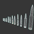 Various Size And Color Bullets Arranged In Row With Colored Tips
