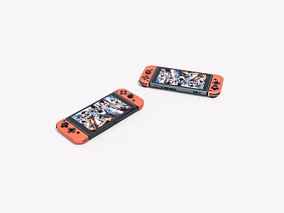 Portable Handheld Game Consoles With Orange Controllers And Game Screen 3d model