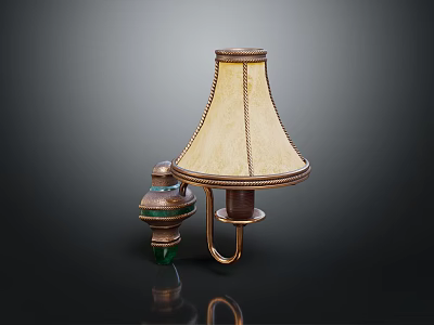 Vintage Wall Lamp Furniture Featuring Beige Lampshade Brass Stand And Green Decorative Base 3d model