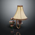 Vintage Wall Lamp Furniture Featuring Beige Lampshade Brass Stand And Green Decorative Base