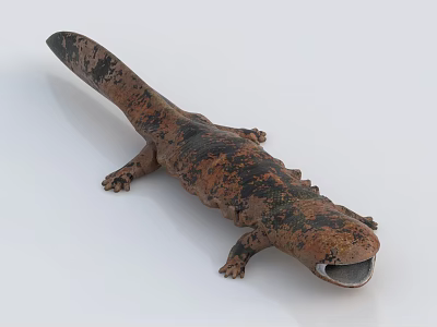 Aquatic Animal Brown Black Spotted Salamander With Open Mouth Long Tail And Limbs 3d model