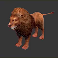 Orange Lion Model Featuring Realistic Mane In Standing Posture On Dark Background With Reflection 3d model