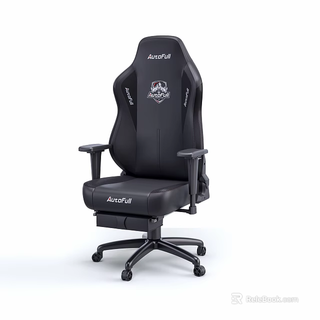 AutoFull Ergonomic Gaming Office Chair With Black Leather Adjustable Armrests And Swivel Wheels 3d model 