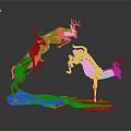 Golden Decorative Deer Sculptures In Jumping Poses With Three Deer On Irregular Base 3d model
