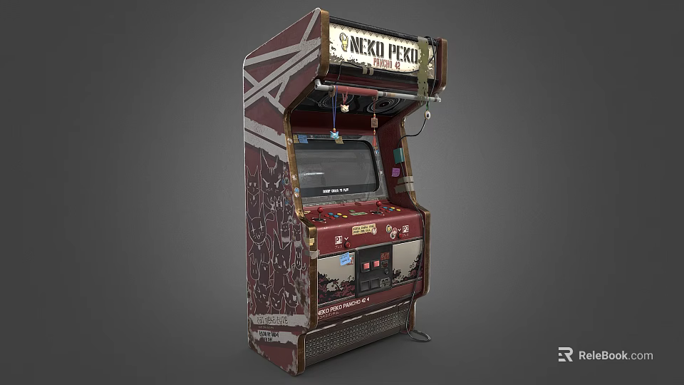 Vintage Red Worn NECKI PECKO Arcade Machine With Game Screen And Control Buttons 3d model 