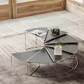 Modern Simple Wrought Iron Combination Wood Grain Coffee Table 3d model