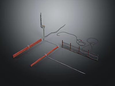 Industrial Metal Equipment Set With Red Railings Support Poles And Wires 3d model