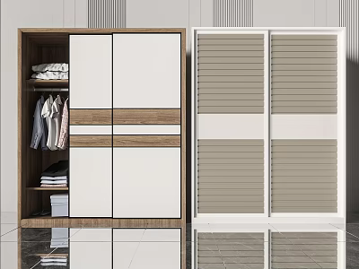Modern Wardrobe Designs With Sliding Doors Wooden Panels And Louvered Storage 3d model