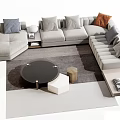 Modern Sofa And Coffee Table Set With Decorative Pillows Round Table And Area Rug 3d model