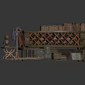 Vintage Rustic Furniture With Wooden Wine Rack Shelf Crates Small Table And Straw