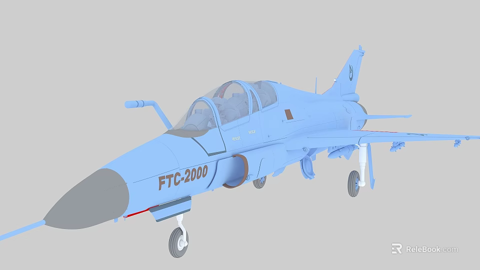 FTC-2000 Blue Fighter Jet With Twin Seat Cockpit And Extended Landing Gear 3d model 