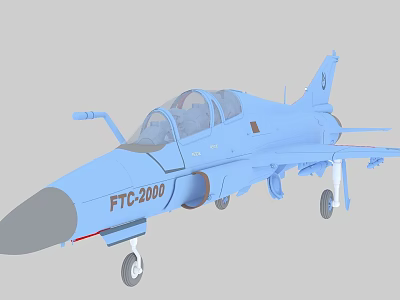 FTC-2000 Blue Fighter Jet With Twin Seat Cockpit And Extended Landing Gear 3d model