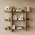 Wooden Wall Bookshelf With Books Decorative Items Photo Frame And Small Plant