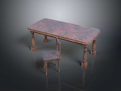 Wooden Dining Table Set With Matching Chair And Classic Brown Finish Design 3d model