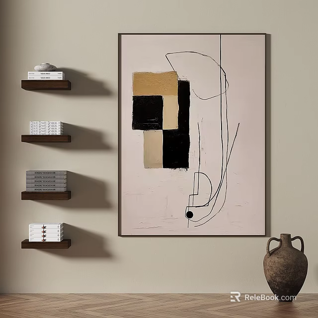 Abstract Painting With Geometric Shapes Lines And Neutral Tones For Modern Wall Art 3d model 