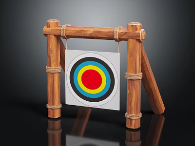 Archery Target Sports Equipment With Wooden Stand And Colorful Bullseye Design 3d model