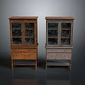 Vintage Wooden Display Cabinets With Glass Doors And Drawers In Different Colors