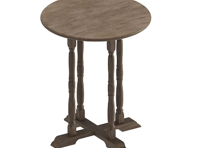 Rustic Wooden Side Table With Round Top Turned Legs And Cross Base Design 3d model
