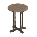 Rustic Wooden Side Table With Round Top Turned Legs And Cross Base Design