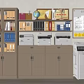 Office Environment Featuring Office Appliances Printers File Cabinets Globe And Bulletin Board