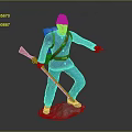 Game Movie Character Wearing Blue Uniform Hat Backpack Holding Rifle Standing On Gray Base
