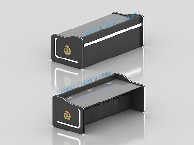 Modern Control Room Console Design With Black Finish Logo And Display Areas 3d model