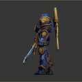 Armored Blue Yellow Robot Warrior Figure With Eagle Wings And Sword