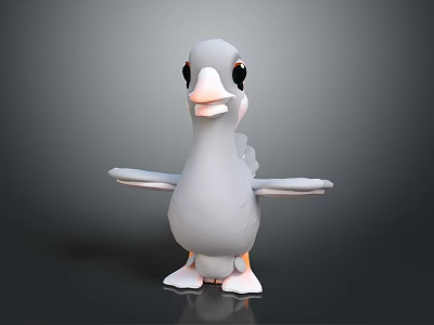 Gray Bird Shaped Stuffed Toy with Big Eyes Orange Beak and Spread Wings 3d model