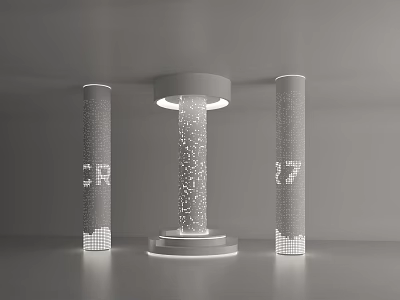 Three Pillars With White Dots Gray Background Central Light And Base Designs 3d model