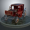 Vintage Red Carriage With Wooden Wheels And Decorative Details On Stone Platform