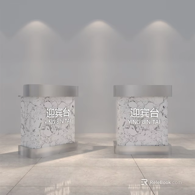 Two Modern Reception Desks With Marble Texture And Silver Frame For Welcome Area 3d model 