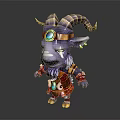 Purple Horned 3D Character Creature With Golden Horns Beard Blue Gem Earrings And Decorative Outfit