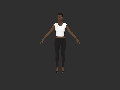 Woman In White Top And Black Pants Standing With Arms Outstretched In Dark Background 3d model