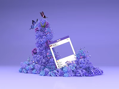 Stunning Photo Check In Spot With Cone Shaped Purple Blue Flowers And Butterflies 3d model