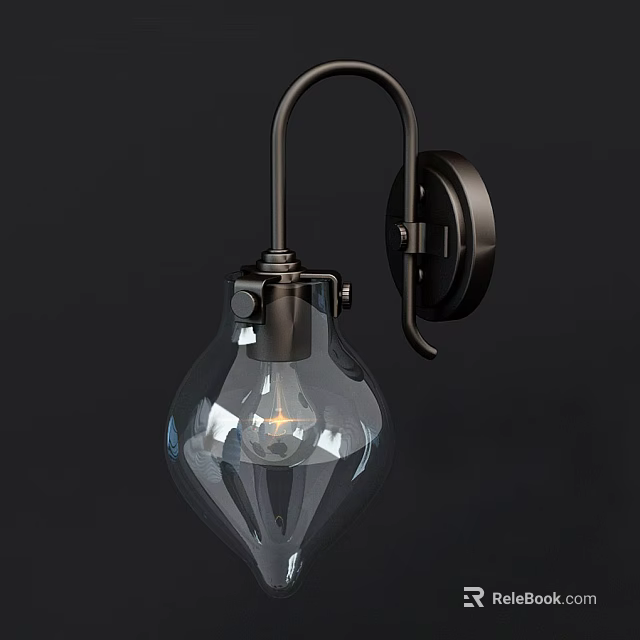 Modern Black Metal Wall Sconce with Transparent Glass Shade and Elegant Design 3d model 