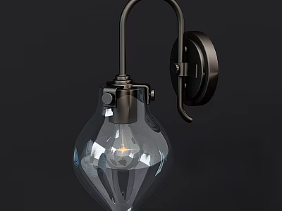 Modern Black Metal Wall Sconce with Transparent Glass Shade and Elegant Design 3d model