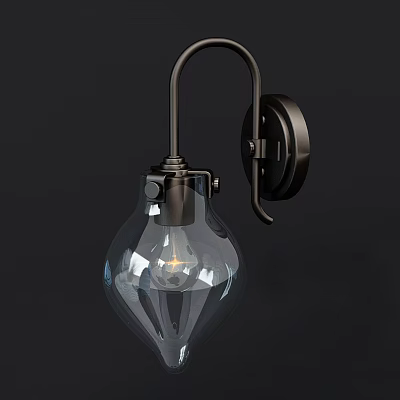 Modern Black Metal Wall Sconce with Transparent Glass Shade and Elegant Design 3d model