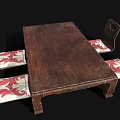 Traditional Chinese Style Dining Chairs With Carved Details And Red White Patterned Cushions