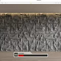 Modern Gray Stone Texture Background Wall With Panel Design And Lighting 3d model