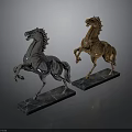 Standing Horse Statues in Silver and Gold with Marble Base 3d model