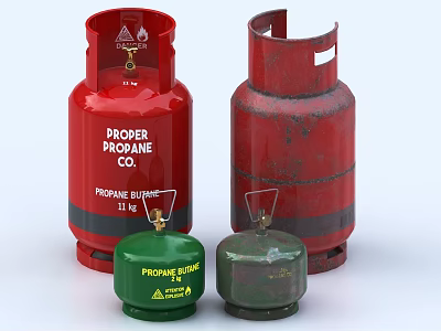 Industrial Propane Tanks In Various Sizes With Red And Green Storage Containers 3d model
