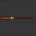 Red Decorative Broom With Curved Handle Golden Rings And Bristle Head