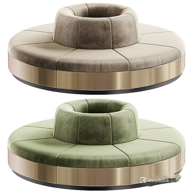 Modern Round Velvet Sofa with Gold Base Luxury Comfortable Seating Furniture Design 3d model 