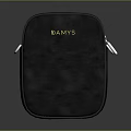 Black DAMYS Square Bag With Silver Strap Zipper Closure And Front Pocket