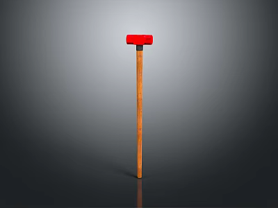 Red Head Hammer With Wooden Handle Clear Display On Gray Background 3d model