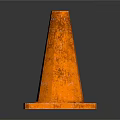 Orange Rusted Traffic Cone Placed on Black Background with Square Base