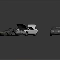 Three Car Models Green Convertible White Sports Car With Open Hood And Gray SUV