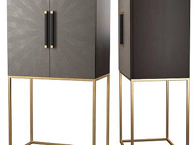 Elegant Dark Wood Cabinets With Golden Metal Legs And Brass Handles 3d model
