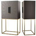 Elegant Dark Wood Cabinets With Golden Metal Legs And Brass Handles