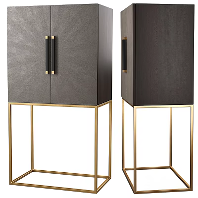 Elegant Dark Wood Cabinets With Golden Metal Legs And Brass Handles 3d model